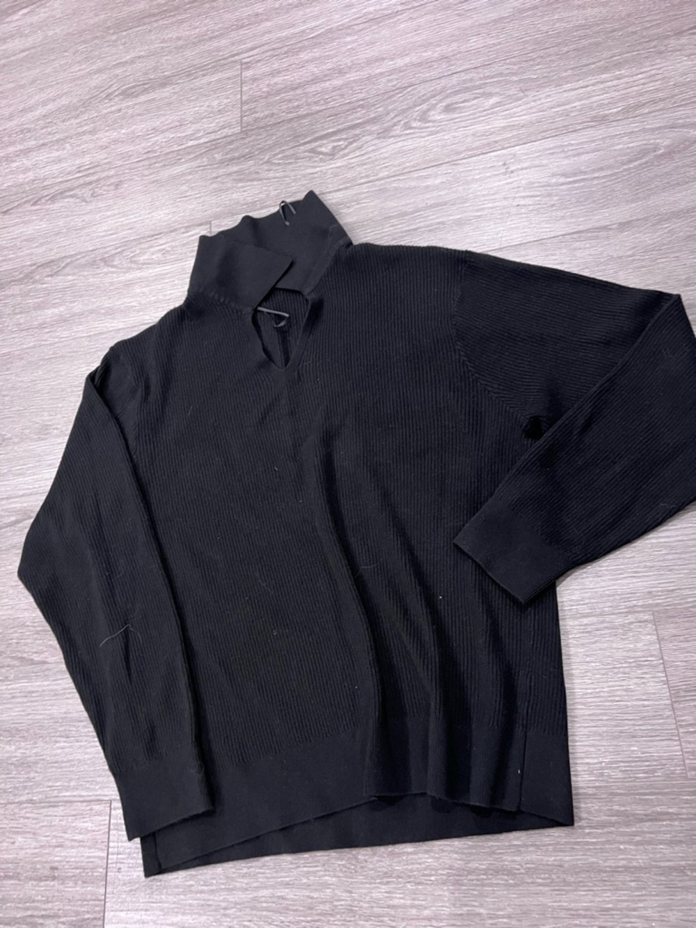 Uniqlo Milano Collar Black Ribbed Knit Sweater WOmens L